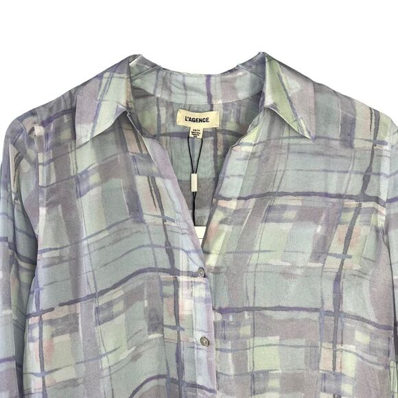 NWT L’AGENCE Holly Long Sleeve Button Down Silk Pastel Blouse XS - Picture 3 of 8